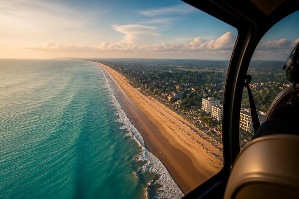 Aerial view of the Cox's Bazar coastline from a helicopter window
